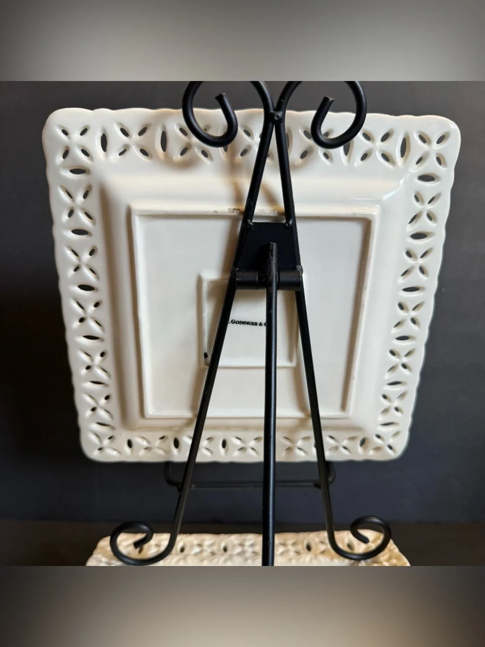 LOT of 3 L. Godinger &  Co. Square Desert Plates Ivory Lace Cut Out 8" - Picture 7 of 16